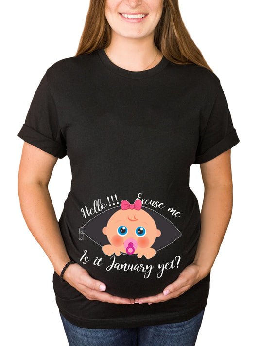 Customizable Months Excuse Me Is It Time Yet Cute Girl Maternity Shirt